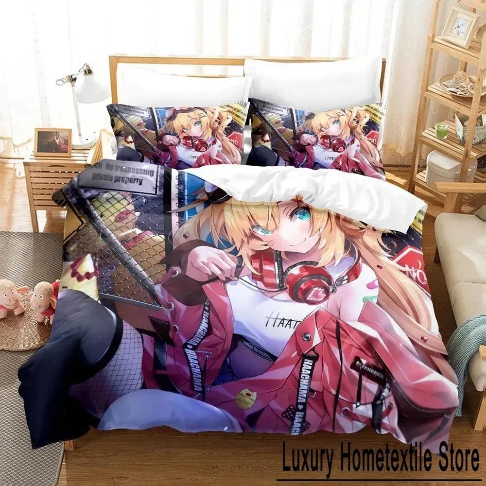 Anime Akai Haato Bedding Set Duvet Cover Bed Set Quilt Cover Pillowcase Comforter King Queen Size Boys Adult Bedding Set
