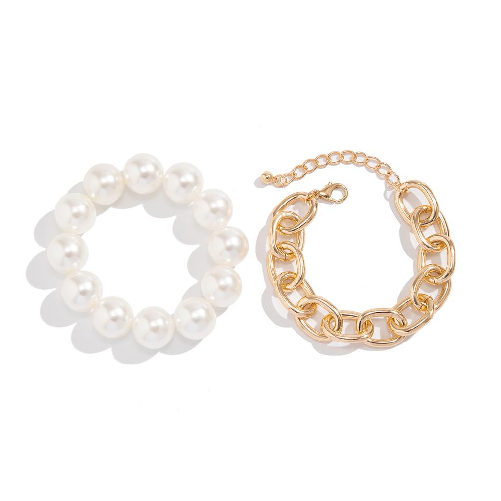 Exaggerated Large Round Bead Imitation Pearl Bracelet Women'S Bracelet Geometric Metal Chain Jewelry