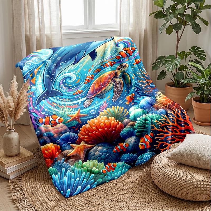Ocean Life Adventure 24 Theme Blanket Lightweight Warm Flannel Blanket Decorative Throw Blanket for Home Decoration