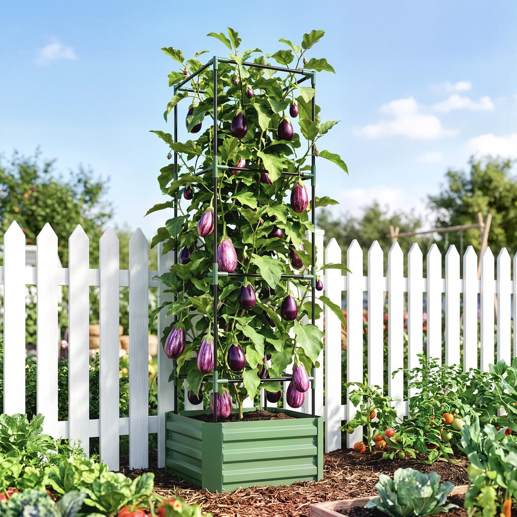 Planter with Adjustable Trellis, Flower Box, Tomato Cage, Galvanized Steel, 61 x 61 x 187 cm, Green