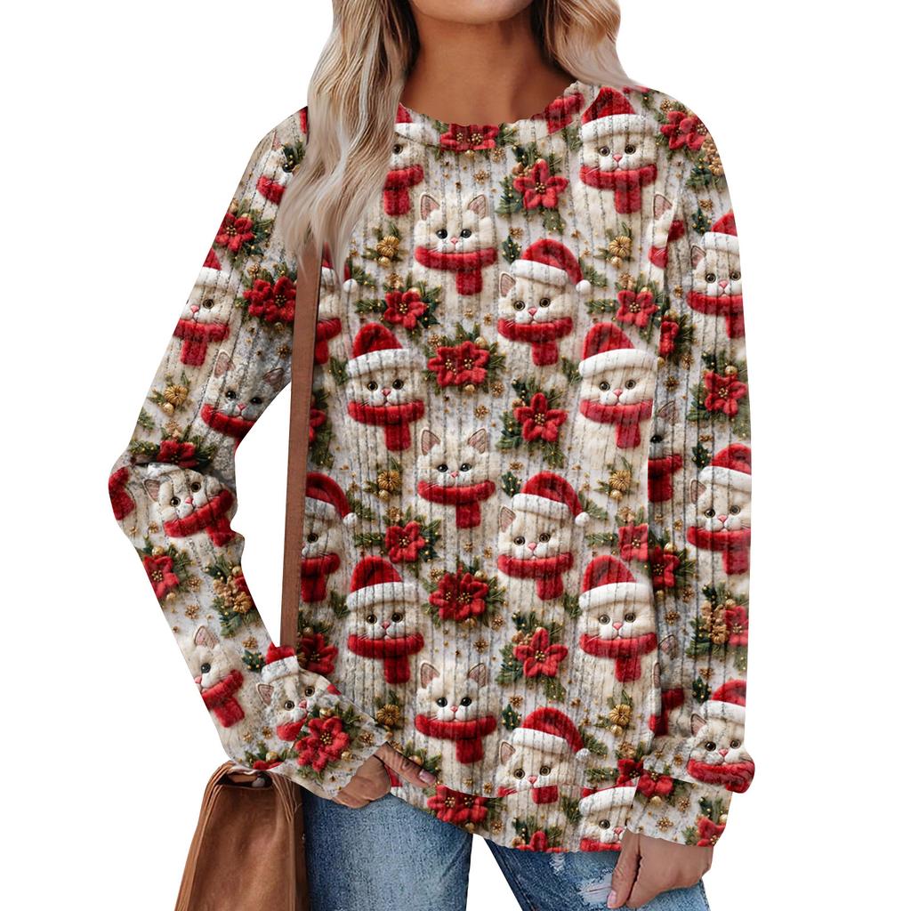 Women's Printed Lightweight Brushed-Cotton Round Neck Top