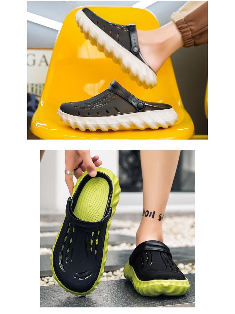 Men's Outdoor Thick-Soled Jelly Sandals: Closed-Toe, Height-Boosting, Wear-Resistant, Large Size.