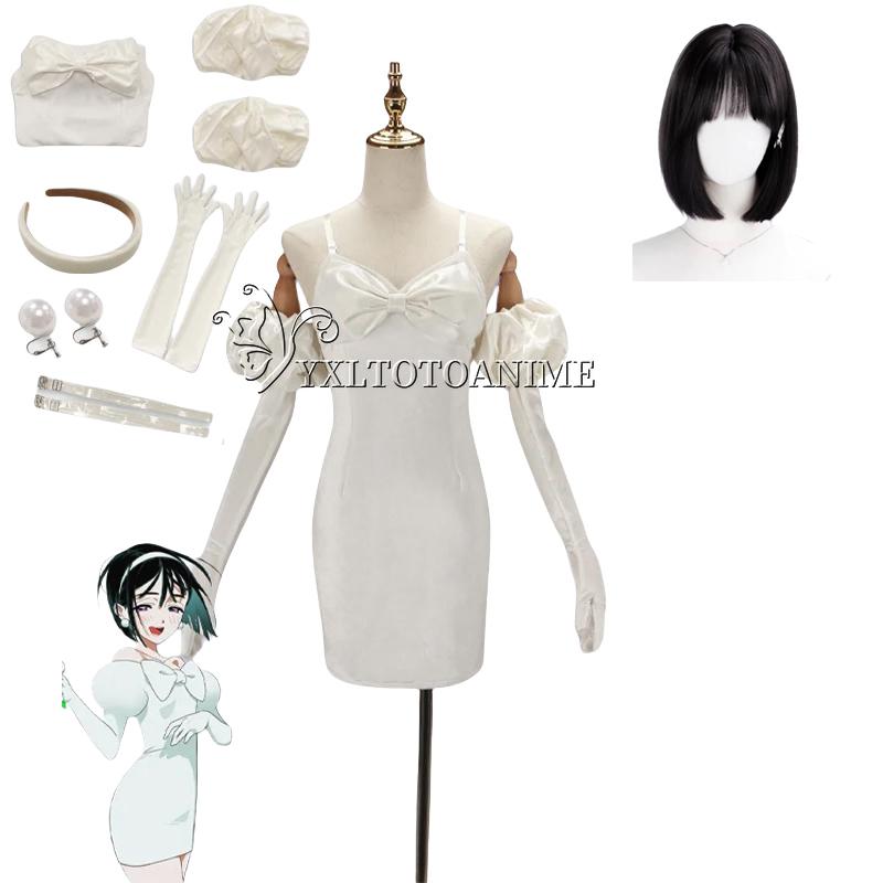 Sua Cosplay Kostuum Pruik Anime Buitenaards Podium Cosplay Kostuum Microfoon Wit Jurkje Oorbellen Korte Zwarte Pruik Sua Cosplay Kleding XXL