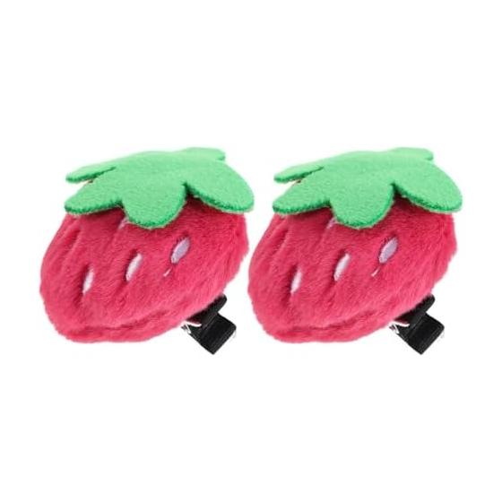DOITOOL Hair Clip, Bangs Clip, Strawberry [Set of 2] Non-marking Hair Clip, Stuffed Toy, Strawberry Hairpin, Fluffy Hair Ornament, Face Wash, Makeup,