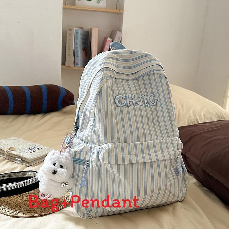 Spacious And Light Striped Nylon Backpack With Padded Straps For Girls School