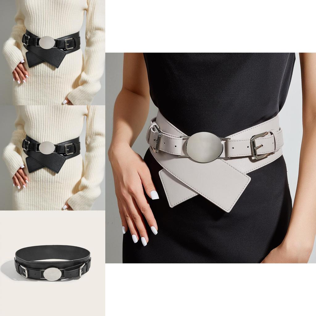 Wide Faux Leather Belt For Women With Square Buckle Handmade Beaded Decor For Autumn Winter Fashion