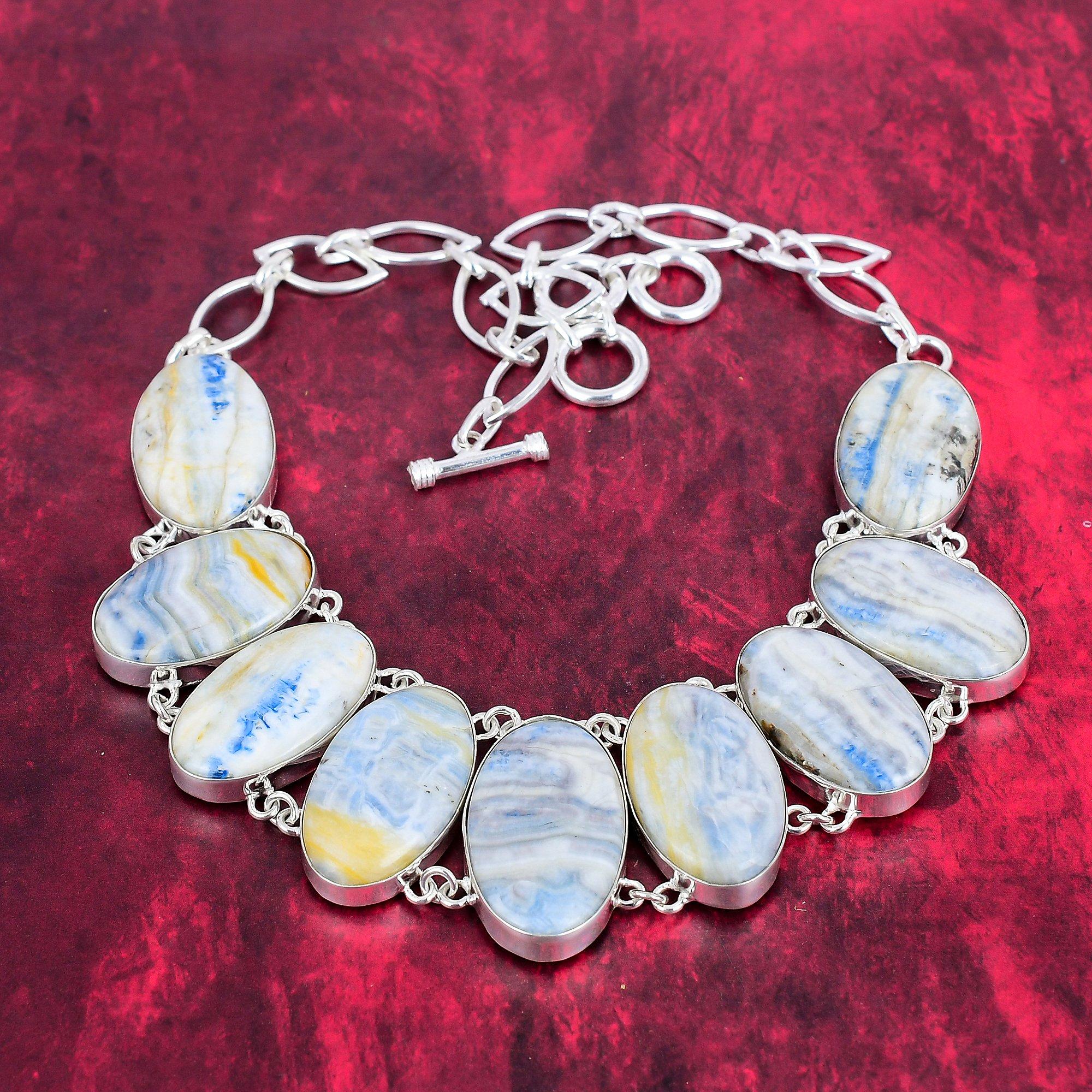 

Ожерелье из твердого серебра 925 пробы с синим шеелитом и регулируемой цепочкой, ювелирное ожерелье ручной работы из драгоценных камней на День памяти Adjustable with 18 inches синий