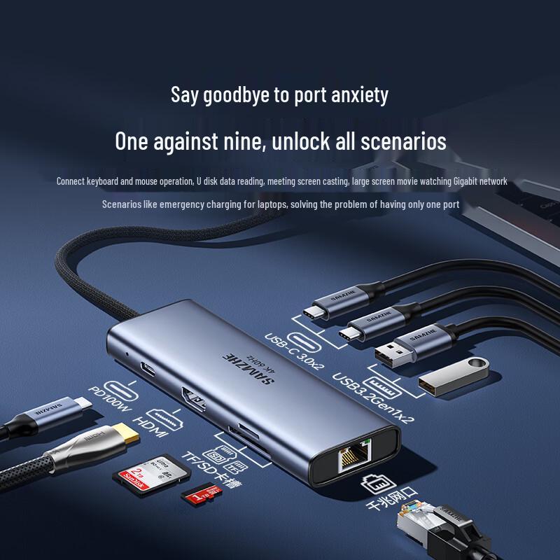 ShanZe 9-in-1 USB-C Docking Station with 4K HDMI, Gigabit Ethernet, and More