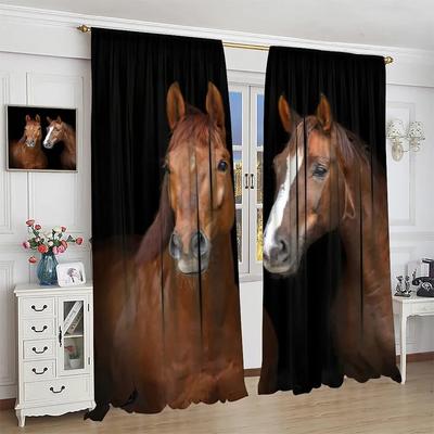 Cortinas de janela de cavalo selvagem realista para crianças, quarto, sala de estar, cozinha, porta, decoração de casa, 2 peças