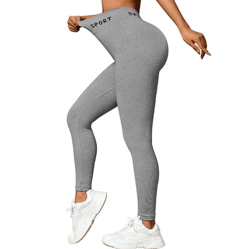 Threaded Autumn And Winter Yoga Pants Seamless Fitness High Waist Fashion Letter Sports Tight Pants For Women