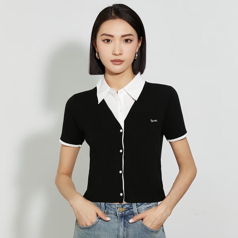 

Tatu Women s Cropped Faux Two-Piece Polo Knit Top S