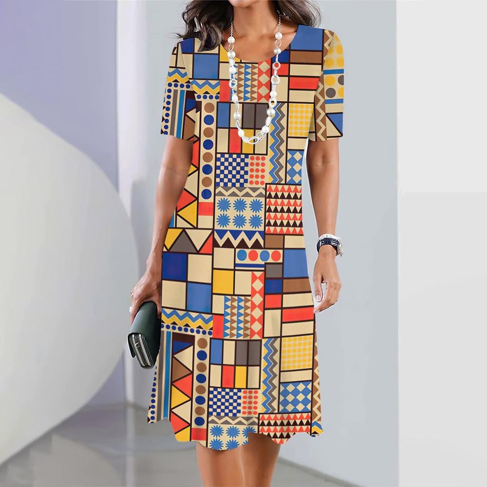 

Новое женское платье с принтом, летнее элегантное платье, женское платье с короткими рукавами, модная одежда больших размеров 5XL