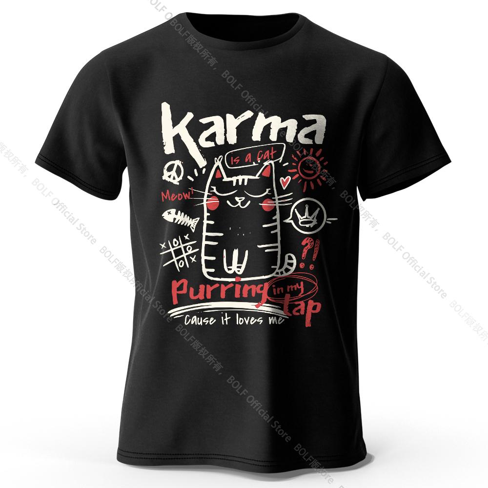 Unisex Japanese Cat T-Shirt 100% Organic Cotton Relaxed Fit Hand-painted Kitten Graphic Tee for Adults Kawaii Style