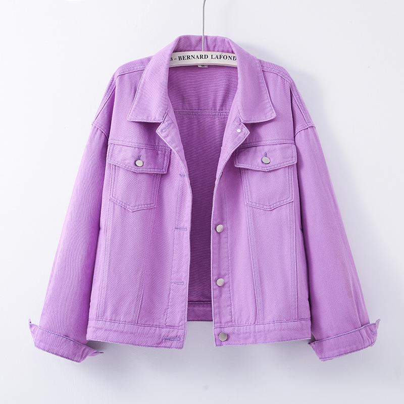 Nuova Giacca di Jeans Color Bonbon da Donna - Vestibilità Ampia, Design Slim, Stile Casual Hong Kong