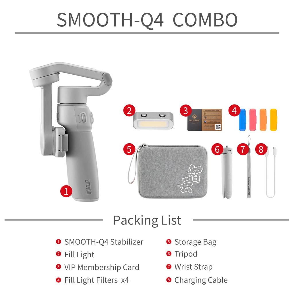 ZHIYUN SMOOTH Q4 Smartphone Gimbal with Image Extension Portable Mini Compatible with 3-Axis Stabilizer, Foldable, Stabilization, Built-in Rod,