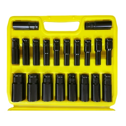 STEELMIGHT 20-Piece 12.7mm 1/2-Inch Deep Socket Wrench Set, Long Sockets for Impact, Hex Shank, with Storage Case