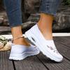 Fashion Soft Sole Knit Sneakers for Women Slip On Flat Mom Shoes Spring/autumn Breathable Comfortable Mesh Flower Embroidered Shoes