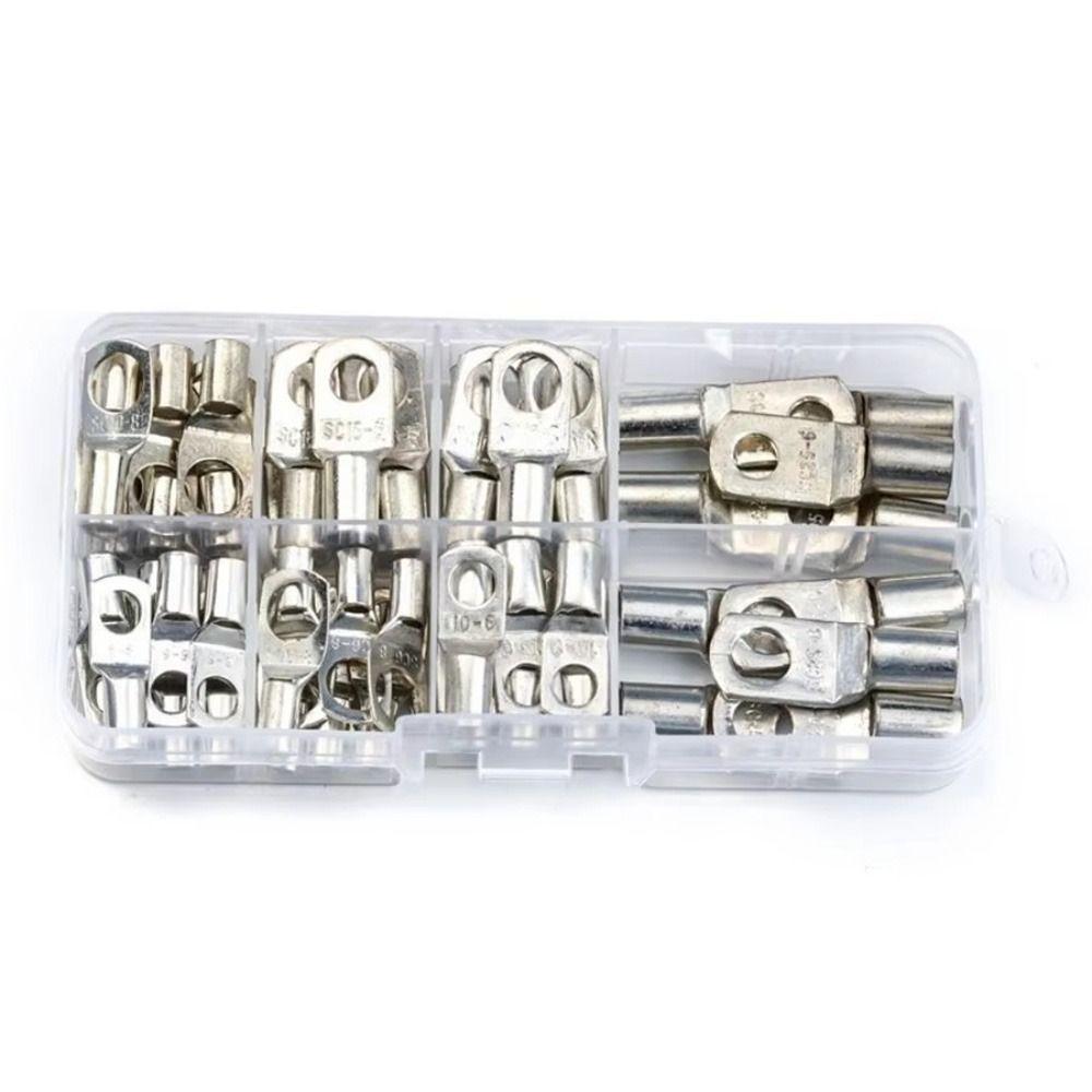 60Pcs SC Type Wire Nose Terminal Crimp SC16-6 SC25-6 SC35-6 Tinned Copper Cable Connector Kit Bolt Hole 16-35mm2 Lugs Ring