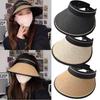 Sunshade Women Straw Hat Empty Top Large Brim Outdoor Sun Protection Collapsible
