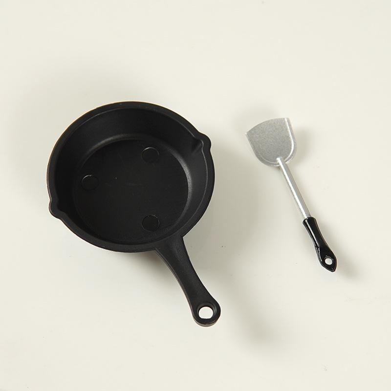 Mini Wok Frying Pan & Spoon Set for Dollhouse Kitchen Toy Accessories