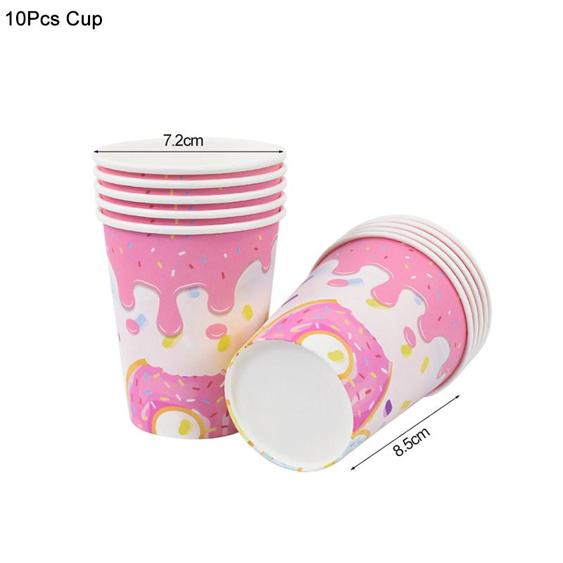 Donut Party Disposable Tableware Set Paper Plate Cup Tablecloth Kids Girls 1st Birthday Party Decoration Supplies Baby Shower