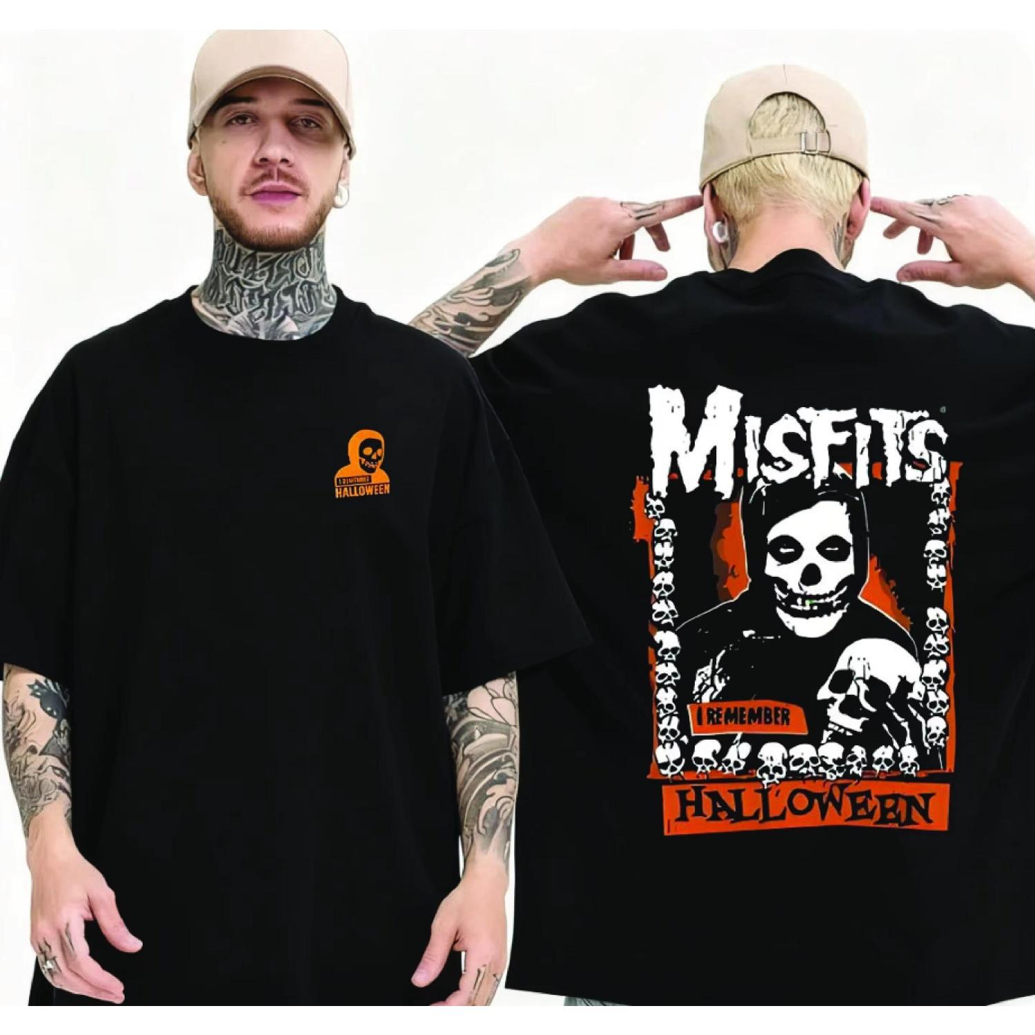 

Футболка Misfits с черепом на Хэллоуин, мужская летняя, двусторонняя печать, цветы, модная, повседневная, с круглым вырезом, хлопковая футболка S чёрный