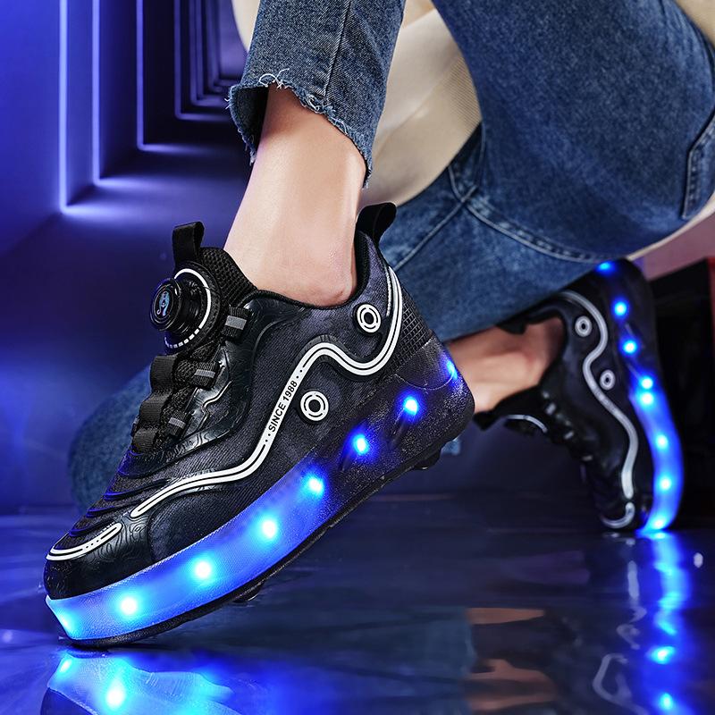 New Double-wheel Runaway Shoes, Boys and Girls Pulley Shoes Can Be Collected Variant Shoes, Skates with Lights, Luminous Shoes Manufacturers