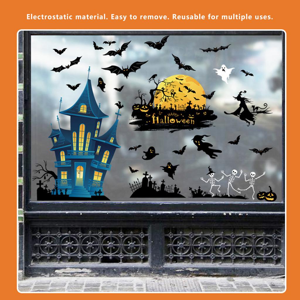 Halloween Window Clings 4 Sheets Set Ghost Witch Spider PVC Halloween Window Stickers for Glass Windows and Doors