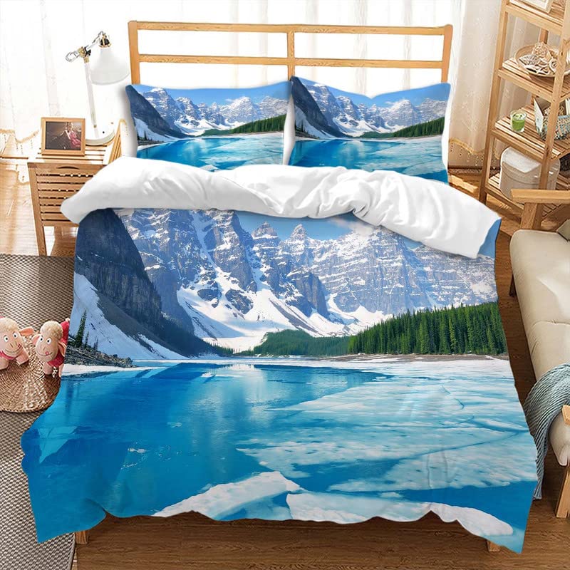 Glacier Duvet Cover Sets for Kids Teens Queen Quilt Covers Lightweight Down Bedroom Decor 2 Pillowcases 1 Duvet Cover No Quilt
