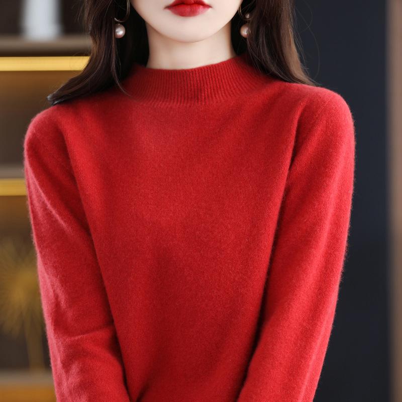 Autumn Winter 100% Wool High-Collar Long Sleeve Loose Knit Sweater Dress