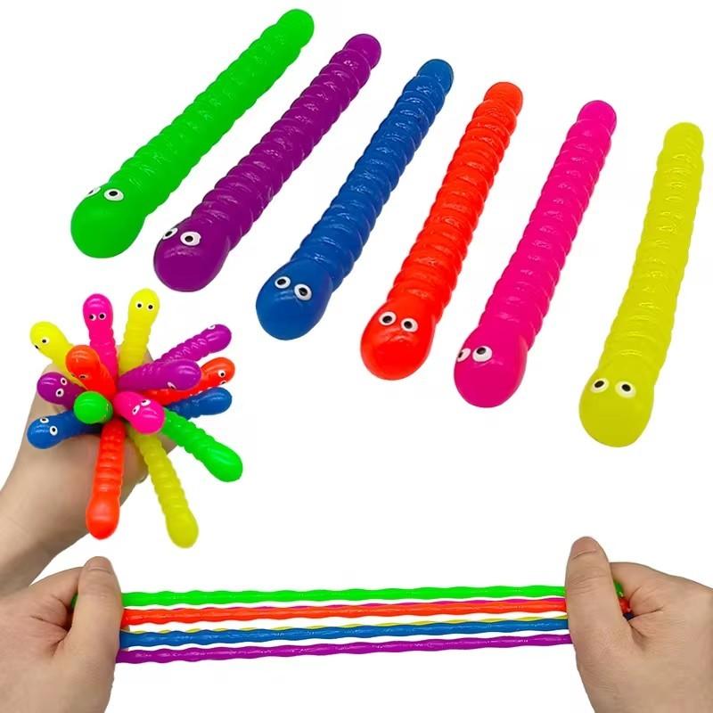 5PCS Colored Caterpillar Pull Worm Noodle Fidget Toys Stretch String TPR Rope Anti Stress String Stress Relief Autism Vent Toys