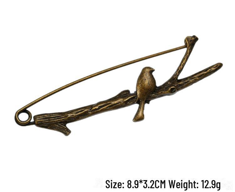 "Broșă Pin Pasăre Retro din Aliaj, Ramură de Bambus, pentru Cardigane de Damă"