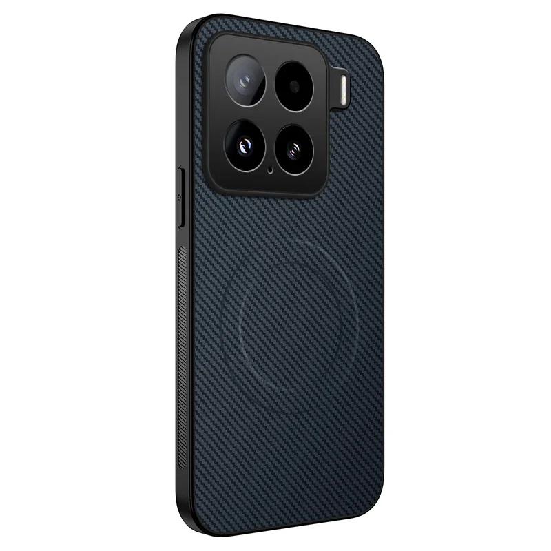Carbon Fiber Pattern PU Leather Silicone Phone Case For XiaoMi 14T Pro 15 Ultra Magnetic Wireless Charging Soft Back Cover Cases