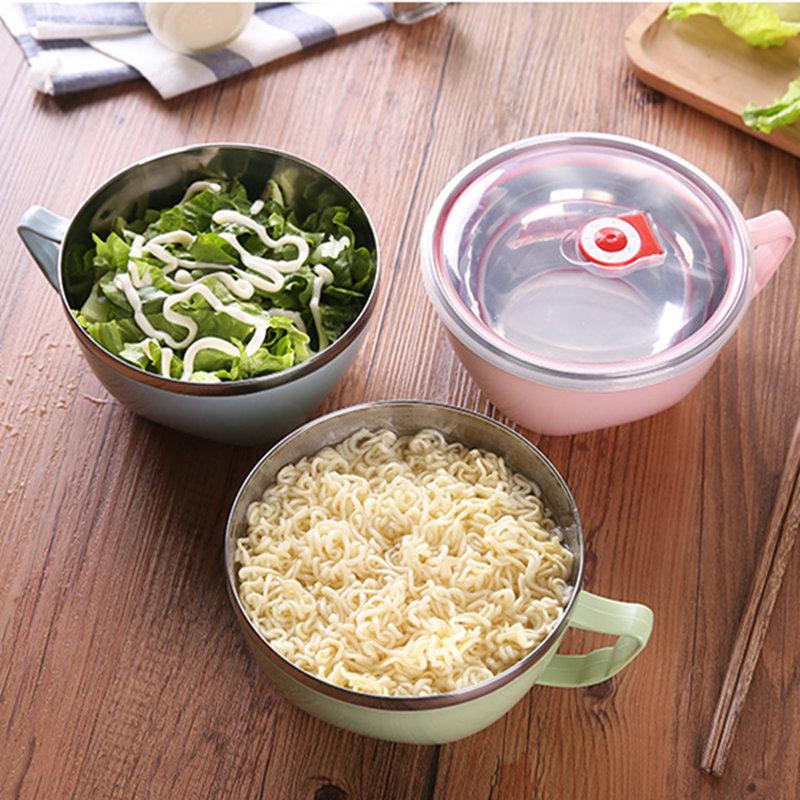 Korean Double-layer Heat-insulated Instant Noodle Bowl, Adult Anti-scalding Heat Preservation Box with Lid, Rice Bowl, Stainless Steel