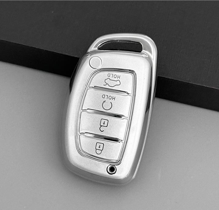 

Чехол для ключа с 4 кнопками цвета Quicksand Silver для защиты интерьера корейского автомобиля Hyundai