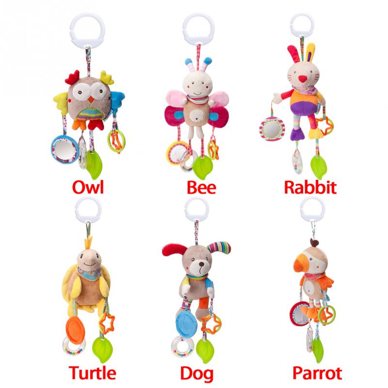Newborn Baby Rattles Toys 0-12 Months Bed Stroller Infant Mobile Hanging Bell Cartoon Educational Puppy Bee Plush Toys Boys Girl