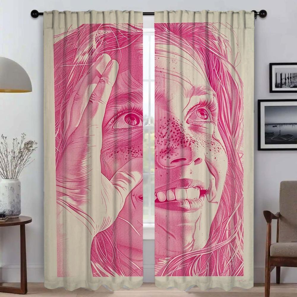 Partition Naughty Little Girl Window Curtain for Room 2 Panel Curtains for Bedroom Shades Halloween Decoration Living Kitchen