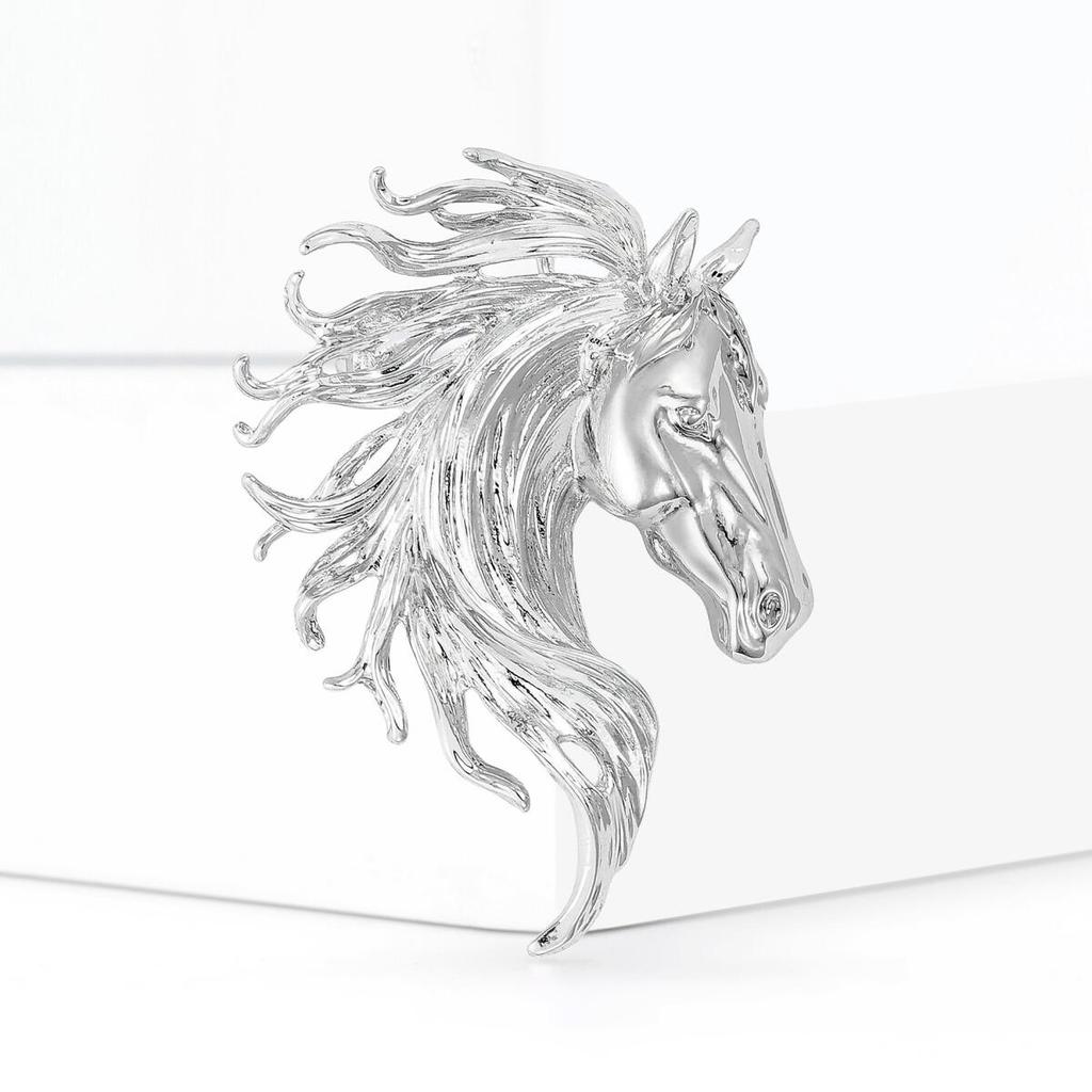 Luxury Glossy Horse Head Brooches for Women Zodiac Animal Pins Casual Party Accessories New Year Gifts Friends