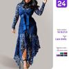 2025 Women's Lace Hollow Dress: Long Sleeve, Stand Collar, 5 Colors, Irregular Hem.