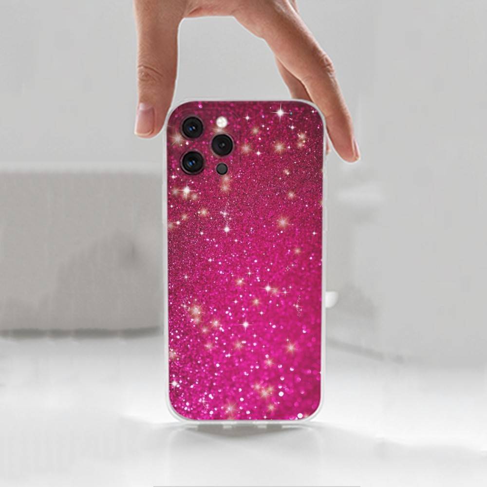 Dazzling Pink Glitter Case For iPhone Max,14,16,X,13,XR,SE,12,15,Pro,17,Plus,11,XS,Mini Transparent Soft Cover