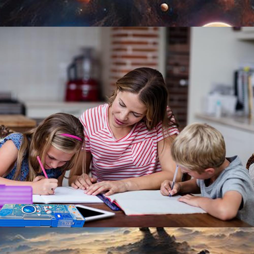 RSINC Magnetic Space Pencil Box for Kids – | Space Adventure Design with Button Operated Features | Magnetic, Durable, and Fun
