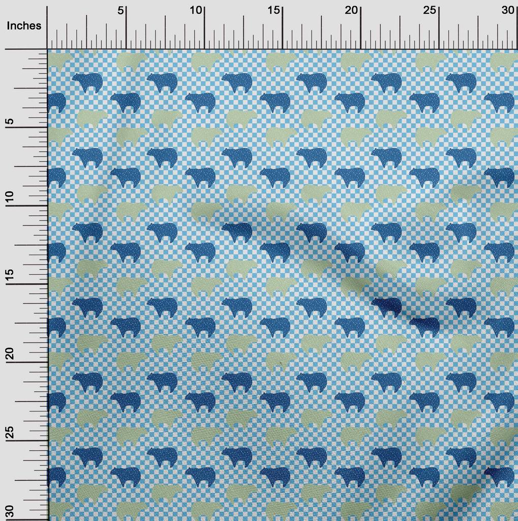 oneOone Cotton Flex Blue Fabric Bear With Docklands Dress Material Fabric Print Fabric By The Yard 40 Inch