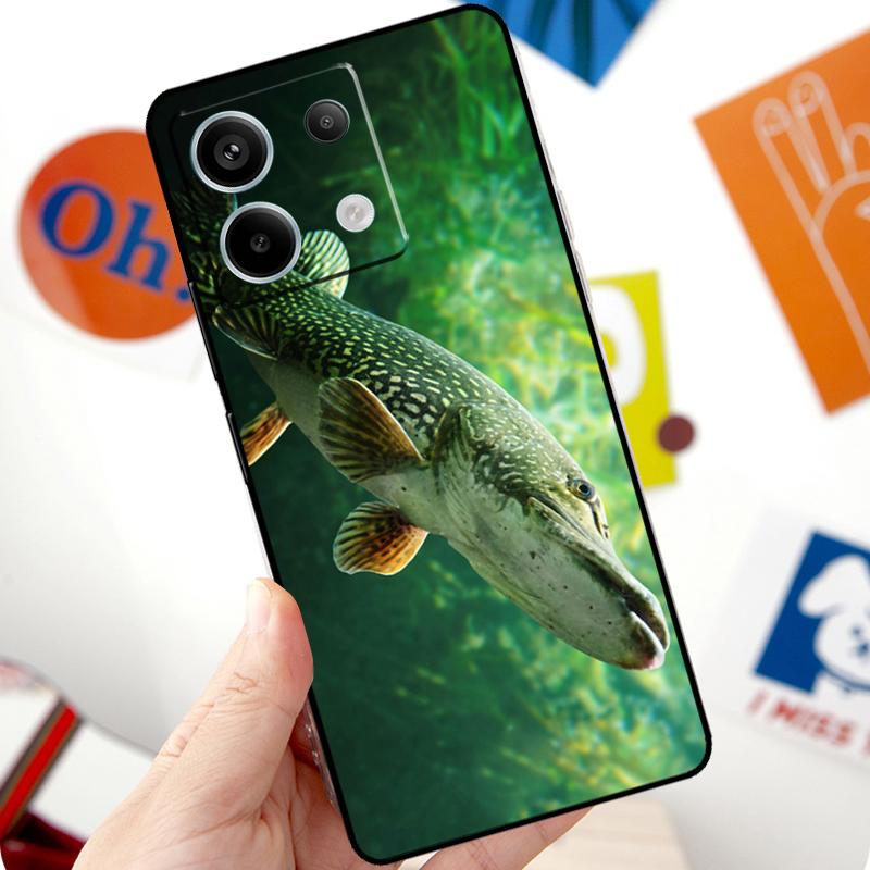 Pike Fish Fishing Bait Funda For Xiaomi Redmi Note 13 10 11 12 14 Pro 11S 12S Case For Redmi 15 12C 13C 14C 10C 15C