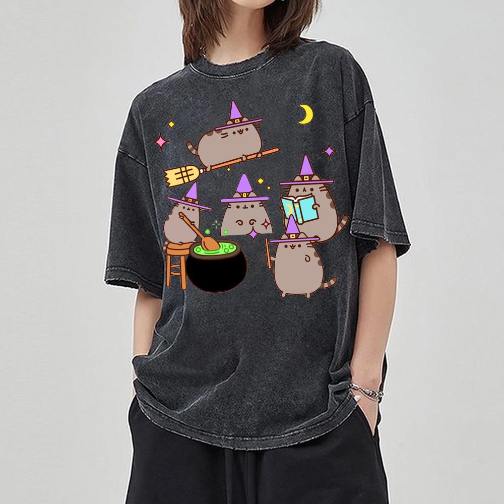 Cartoon Animal Print Style Shirts Men Pattern Cotton T-Shirt Water Wash Vintage Loose Clothing Personality Women's Tshirt
