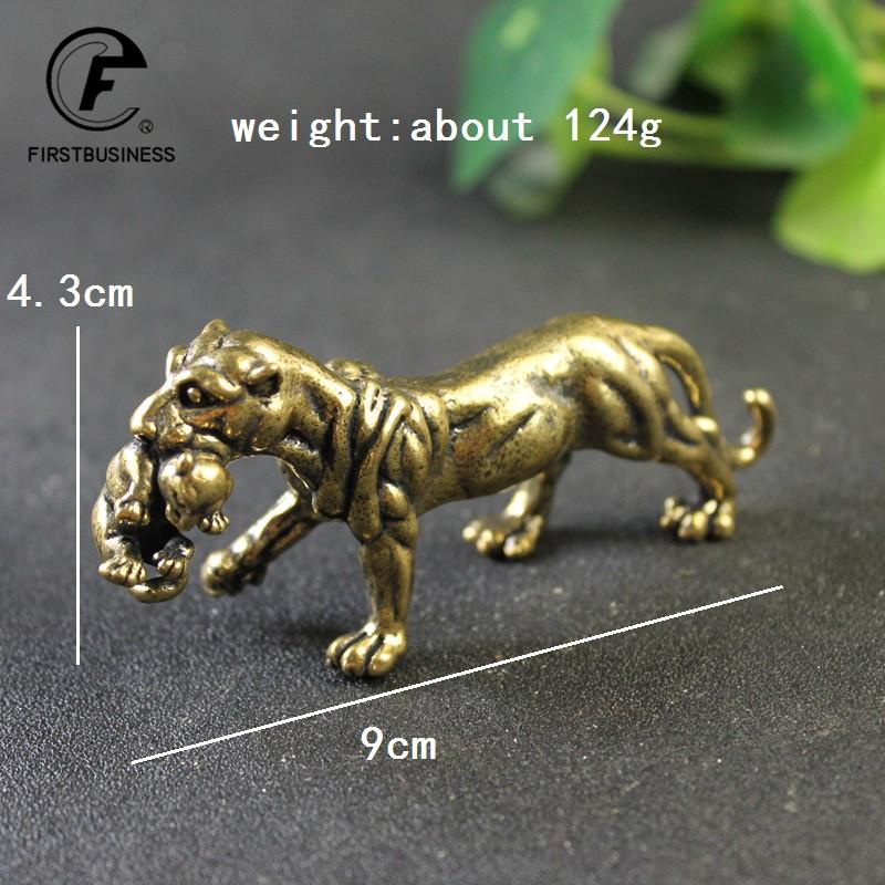 Brass Solid Vintage Cheetah Tiger Statue Desktop Ornaments Pen Rack Lucky Animal Leopard Figurines Miniatures Crafts Decorations