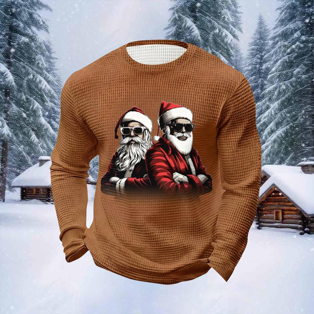Men's Christmas Print Round Neck Long Sleeve Tops Men's Sports Large Size Casual Round Neck Tops