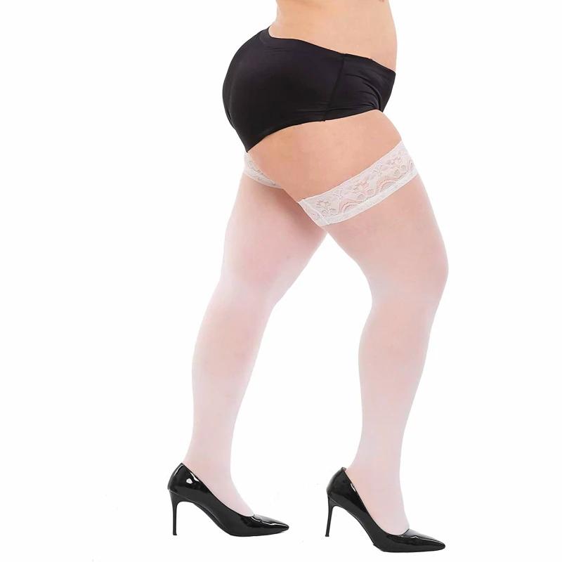 Plus Size Black Lace Top Stay Up Anti-Slip Thigh High Stocking Over Knee Fishnet Long Socks Sexy Stockings For Oversize Women Xl