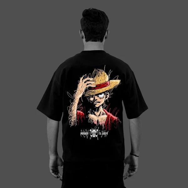 One Piece Anime Strohhut Luffy Übergroßes Baumwoll-T-Shirt für Damen und Herren Atmungsaktiv Hohe Qualität Y2K Kurzarm Sommer-T-Shirt
