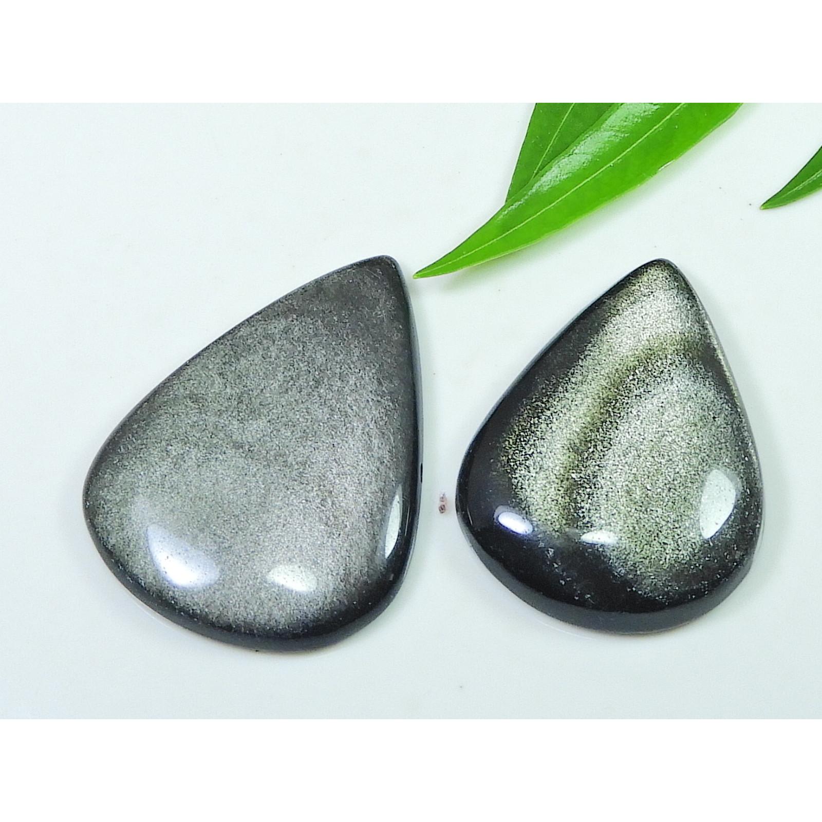 

35-38MM AAA Серебряный Обсидиан Овальный Камень 2 Шт. Кабошон Россыпью Драгоценный Камень 75Cts. СК-4111