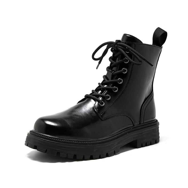 

Мужские осенние ботинки Мартин на толстой подошве в корейском стиле увеличивают рост и стройнят, красивые и универсальные, ботинки-одиночки в стиле рыцаря, тренд ins, Zhongtong 38 чёрный